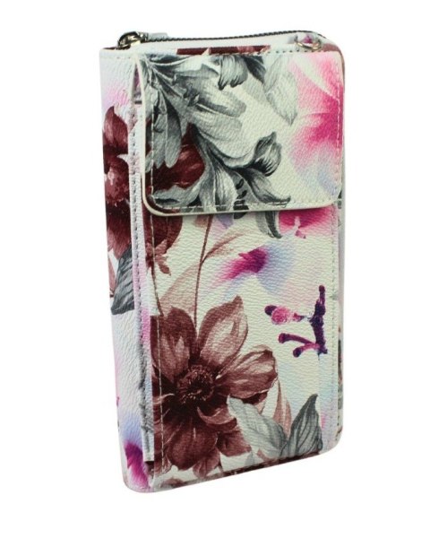 Damski Pionowy Portfel Na Pasku Jessica z Funkcją Torebki K-209 Motyw Kwiecisty Portfelo-Torebka 20 x 12 x 6 [cm]
