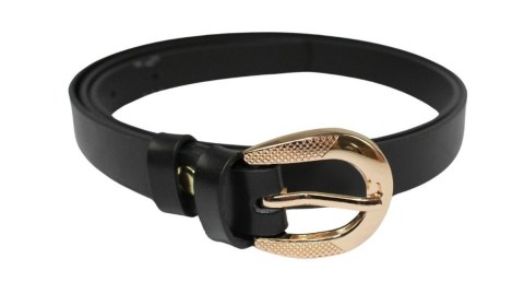 Damski Skórzany Pasek PolskaGalanteria.pl 20 mm Czarny Ze Złotą Elegancką Klamrą Damski Skórzany Pasek PolskaGalanteria.pl 20 mm Czarny Ze Złotą Elegancką Klamrą