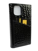 Etui Na Smartfona iPhone 12 Pro Zamykane Mia More M1782-2 Czarny Lakierowny Skóra Naturalna 15,5 x 8 x 3 [cm]