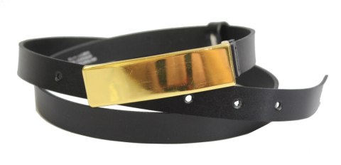 Pasek Damski Skórzany Gładki Arucce (PL) 20 mm Skóra Licowa Złota Klamra Bezniklowa BOLCZYK CZARNY Wąski Pasek Damski Skórzany Gładki Arucce (PL) 20 mm Skóra Licowa Złota Klamra Bezniklowa BOLCZYK CZARNY Wąski