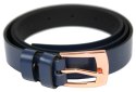 Pasek Damski Skórzany Gładki Arucce (PL) 25 mm Wąski Miedziana Klamra GRANATOWY   