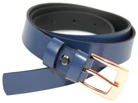 Pasek Damski Skórzany Gładki Arucce (PL) 25 mm Wąski Miedziana Klamra GRANATOWY   