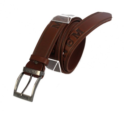Pasek Skórzany ARUCCE (PL) Tłoczony Napis "MAGNUM" Skóra Licowa EXTRA 40 mm BRĄZOWY Pasek Skórzany ARUCCE (PL) Tłoczony Napis "MAGNUM" Skóra Licowa EXTRA 40 mm BRĄZOWY