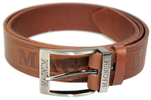 Pasek Skórzany ARUCCE (PL) Tłoczony Napis "MAGNUM" Skóra Licowa EXTRA 40 mm JASNY BRĄZOWY Pasek Skórzany ARUCCE (PL) Tłoczony Napis "MAGNUM" Skóra Licowa EXTRA 40 mm JASNY BRĄZOWY