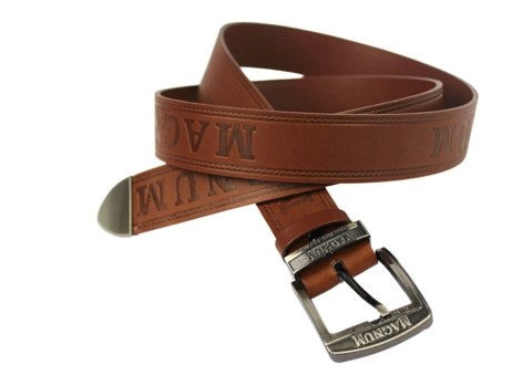 Pasek Skórzany Arucce (PL) Tłoczony Napis "MAGNUM" Z METALOWĄ KOŃCÓWKĄ Skóra Naturalana EXTRA 40 mm BRĄZOWY Pasek Skórzany Arucce (PL) Tłoczony Napis "MAGNUM" Z METALOWĄ KOŃCÓWKĄ Skóra Naturalana EXTRA 40 mm BRĄZOWY