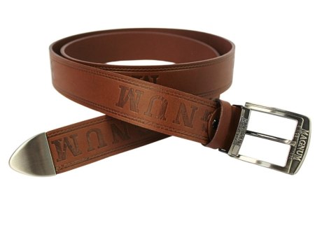 Pasek Skórzany Arucce (PL) Tłoczony Napis "MAGNUM" Z METALOWĄ KOŃCÓWKĄ Skóra Naturalana EXTRA 40 mm BRĄZOWY Pasek Skórzany Arucce (PL) Tłoczony Napis "MAGNUM" Z METALOWĄ KOŃCÓWKĄ Skóra Naturalana EXTRA 40 mm BRĄZOWY