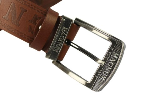Pasek Skórzany Arucce (PL) Tłoczony Napis "MAGNUM" Z METALOWĄ KOŃCÓWKĄ Skóra Naturalana EXTRA 40 mm BRĄZOWY Pasek Skórzany Arucce (PL) Tłoczony Napis "MAGNUM" Z METALOWĄ KOŃCÓWKĄ Skóra Naturalana EXTRA 40 mm BRĄZOWY
