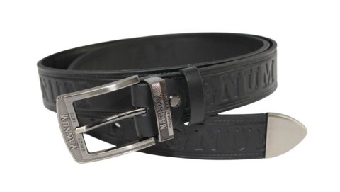 Pasek Skórzany Arucce (PL) Tłoczony Napis "MAGNUM" Z METALOWĄ KOŃCÓWKĄ Skóra Naturalana EXTRA 40 mm CZARNY Pasek Skórzany Arucce (PL) Tłoczony Napis "MAGNUM" Z METALOWĄ KOŃCÓWKĄ Skóra Naturalana EXTRA 40 mm CZARNY