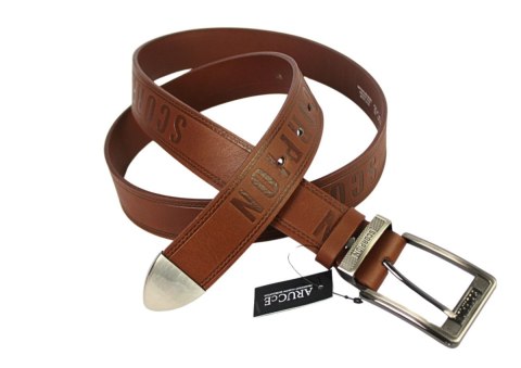 Pasek Skórzany Arucce (PL) Tłoczony Napis "SCORPION" Z METALOWĄ KOŃCÓWKĄ Skóra Naturalana EXTRA 40 mm BRĄZOWY Pasek Skórzany Arucce (PL) Tłoczony Napis "SCORPION" Z METALOWĄ KOŃCÓWKĄ Skóra Naturalana EXTRA 40 mm BRĄZOWY
