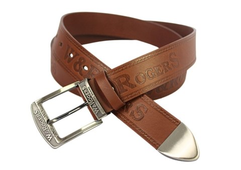 Pasek Skórzany Arucce (PL) Tłoczony Napis "W&ROGERS" Z METALOWĄ KOŃCÓWKĄ Skóra Naturalana EXTRA 40 mm BRĄZOWY Pasek Skórzany Arucce (PL) Tłoczony Napis "W&ROGERS" Z METALOWĄ KOŃCÓWKĄ Skóra Naturalana EXTRA 40 mm BRĄZOWY