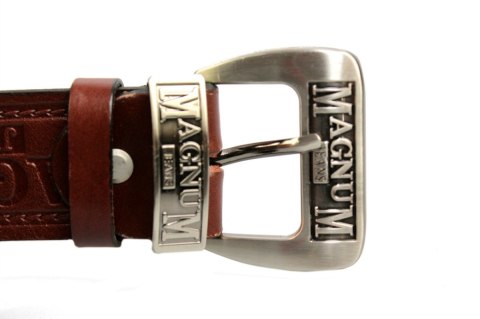 Pasek Skórzany COMPLEX (PL) Tłoczony Napis "MAGNUM" Skóra Licowa EXTRA 40 mm Brązowy Pasek Skórzany COMPLEX (PL) Tłoczony Napis "MAGNUM" Skóra Licowa EXTRA 40 mm Brązowy