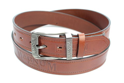 Pasek Skórzany COMPLEX (PL) Tłoczony Napis "MAGNUM" Skóra Licowa EXTRA 40 mm Brązowy Pasek Skórzany COMPLEX (PL) Tłoczony Napis "MAGNUM" Skóra Licowa EXTRA 40 mm Brązowy