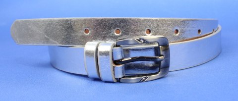 Pasek Skórzany PAS-MAX (PL) Damski "POŁYSKUJĄCY'' Skóra Licowa 25 mm SREBRNY Pasek Skórzany PAS-MAX (PL) Damski "POŁYSKUJĄCY'' Skóra Licowa 25 mm SREBRNY