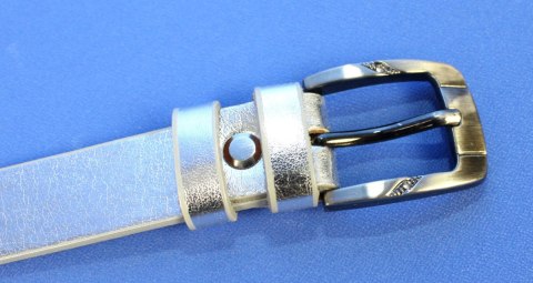 Pasek Skórzany PAS-MAX (PL) Damski "POŁYSKUJĄCY'' Skóra Licowa 25 mm SREBRNY Pasek Skórzany PAS-MAX (PL) Damski "POŁYSKUJĄCY'' Skóra Licowa 25 mm SREBRNY
