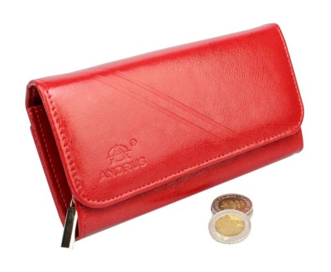 Portfel Damski ANDRUS (PL) Długi Max Na Suwak Skóra Naturalna Licowa Bardzo Wygodny I Wytrzymały RFID 17 x 9 x 4 [cm]