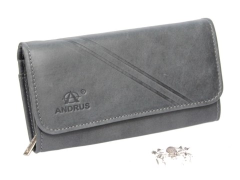 Portfel Damski ANDRUS (PL) Długi Suwak Płaski Skóra Naturalna RIFD 16,5 x 9,5 x 3,5 [cm]