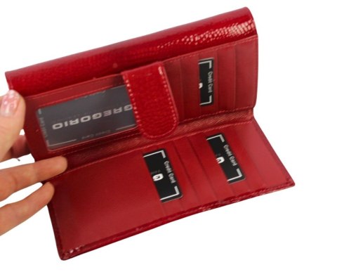Portfel Damski GREGORIO Skóra Licowa Długi Z Suwakiem MAX I Dodatkowym Organizerem GF-122 CZERWONY RFID 19,5 x 10 x 3,5 [cm]
