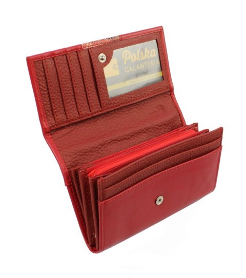 Portfel Damski PolskaGalanteria Długi Suwak Płaski Skóra Naturalna Czerwony z Wstawką D14 16 x 9,5 x 3 [cm]