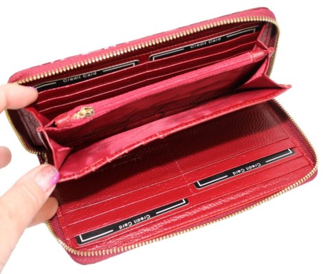 Portfel Damski Skóra Naturalna Lakierowana GREGORIO Duży Piórnik FS 119 CIEMNY CZERWONY 19.5 x 10.5 x 2 [cm]