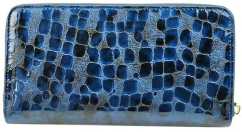 Portfel Damski Skóra Naturalna Lakierowana GREGORIO Duży Z Metalowym Suwakiem Piórnik FS 119 NIEBIESKI 19.5 x 10.5 x 2 [cm]
