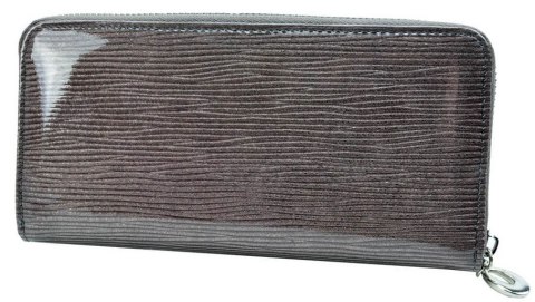 Portfel Damski Skóra Naturalna Lakierowana GREGORIO Duży Z Metalowym Suwakiem Piórnik PT-111 SZARY 18,5 x 9,5 x 3,5 [cm]