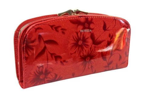 Portfel Damski Skóra Naturalna PATRIZIA Duży Z Klamrą Piórnik Lakierowany FL 123 RFID CZERWONY 19 x 10 x 3 [cm]