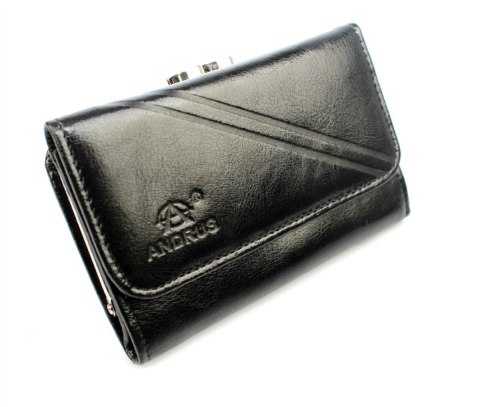 Portfel Damski Skórzany ANDRUS (PL) 14 cm Klamra Skóra Naturalna RIFD 13 x 10 x 3  [cm]