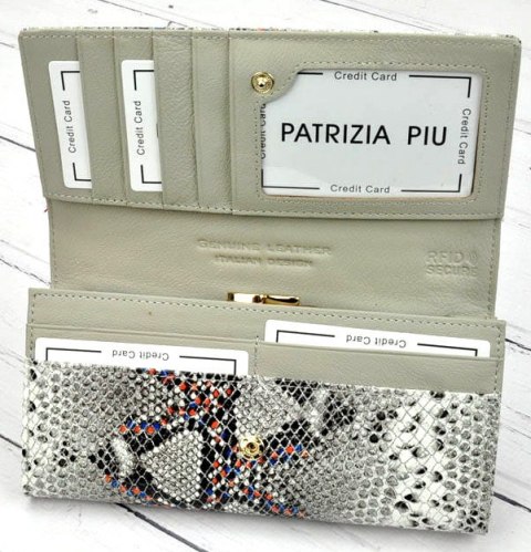 Portfel Damski Skórzany Lakierowany PATRIZIA Długi Max Z Klamrą SN-100 SZARO-POMARAŃCZOWY RFID 18,5 x 9 x 3 [cm]