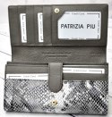 Portfel Damski Skórzany PATRIZIA Duży Lakierowany Z Suwakiem Zapinka Wewnątrz SNR-102 SZARY RFID 18,5 x 9,5 x 3,5 [cm]