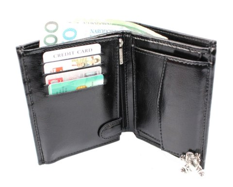 Portfel Męski ANDRUS (PL) Skóra Licowa Pionowy Bez Zapięcia Jedno Skrzydełko Kieszeń Na Bilon RIFD 13 x 10 x 2,5 [cm]