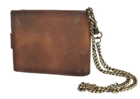 Portfel Męski Peterson Skóra Naturalna N992L Poziomy Z Zapinką Dwa Skrzydełka I Łańcuszek BRĄZOWY RFID 12 x 9,5 x 3 [cm] AUTO
