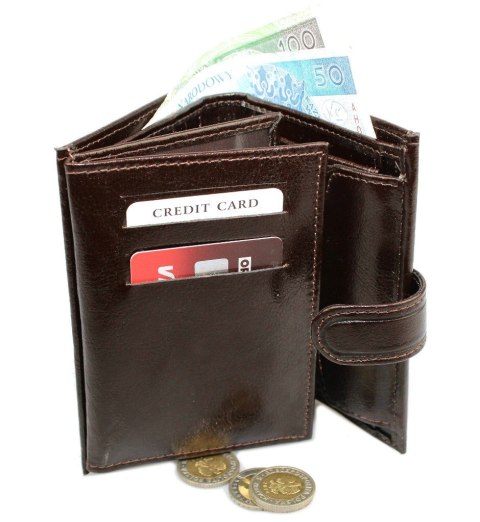 Portfel Męski Skórzany ANDRUS (PL) Skóra Licowa Duży Pionowy Z Zapięciem Dwa Skrzydełka Duża Kieszeń Na Bilon 13 x 10 x 3 [cm]