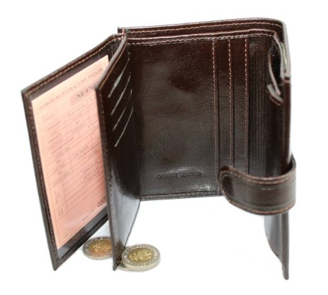Portfel Męski Skórzany ANDRUS (PL) Skóra Licowa Duży Pionowy Z Zapięciem Dwa Skrzydełka Duża Kieszeń Na Bilon 13 x 10 x 3 [cm]