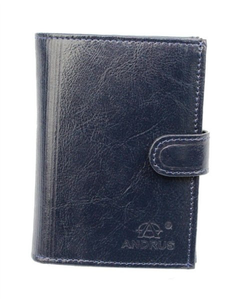 Portfel Męski Skórzany ANDRUS (PL) Skóra Licowa Duży Pionowy Z Zapięciem Dwa Skrzydełka Duża Kieszeń Na Bilon 13 x 10 x 3 [cm]