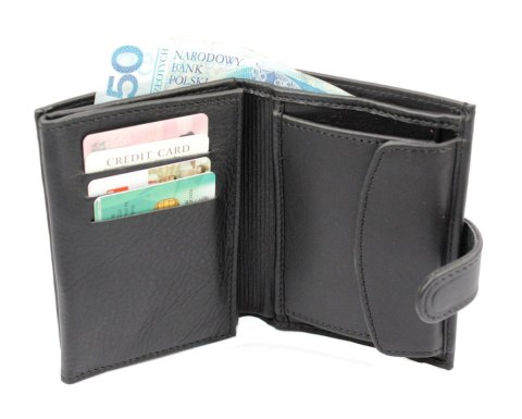 Portfel Męski Skórzany ANDRUS (PL) Skóra Licowa Duży Pionowy Z Zapięciem Dwa Skrzydełka Duża Kieszeń Na Bilon 13 x 10 x 3 [cm]