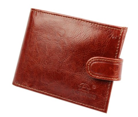 Portfel Męski Skórzany ANDRUS (PL) Skóra Licowa Duży Poziomy Z Zapięciem Jedno Skrzydełko Do Góry RIFD 13 x 10 x 2,5 [cm]