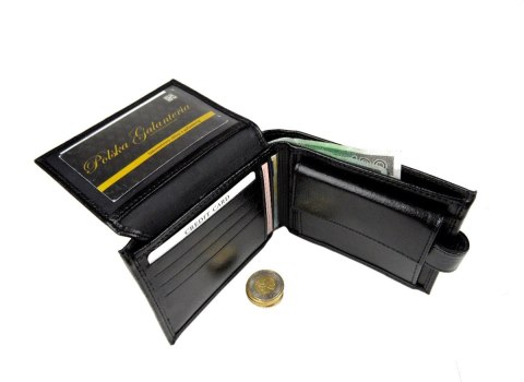 Portfel Męski Skórzany ANDRUS (PL) Skóra Licowa Duży Poziomy Z Zapięciem Jedno Skrzydełko Do Góry RIFD 13 x 10 x 2,5 [cm]