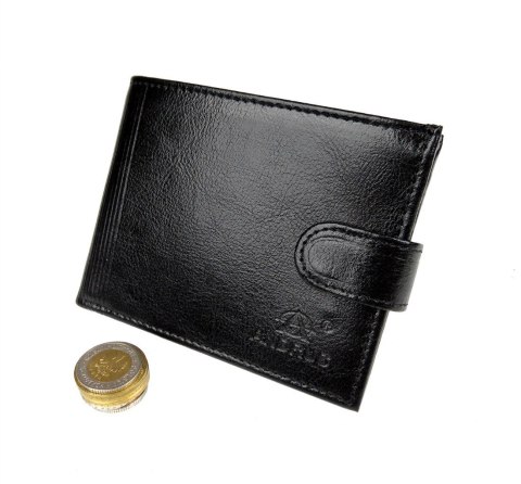 Portfel Męski Skórzany ANDRUS (PL) Skóra Licowa Duży Poziomy Z Zapięciem Jedno Skrzydełko Do Góry RIFD 13 x 10 x 2,5 [cm]