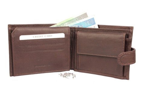 Portfel Męski Skórzany ANDRUS (PL) Skóra Licowa Duży Poziomy Z Zapięciem Jedno Skrzydełko Do Góry RIFD 13 x 10 x 2,5 [cm]