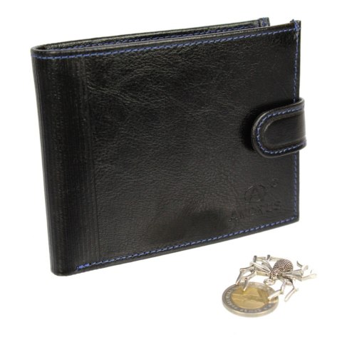 Portfel Męski Skórzany ANDRUS (PL) Skóra Licowa Duży Poziomy Z Zapięciem Jedno Skrzydełko Do Góry RIFD 13 x 10 x 2,5 [cm]