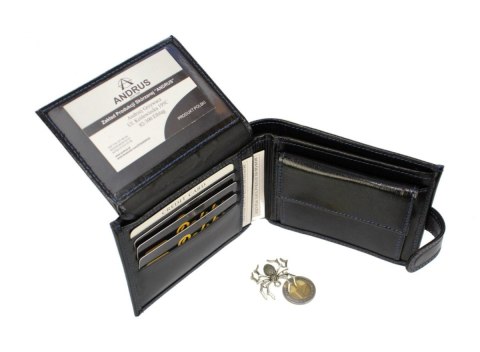 Portfel Męski Skórzany ANDRUS (PL) Skóra Licowa Duży Poziomy Z Zapięciem Jedno Skrzydełko Do Góry RIFD 13 x 10 x 2,5 [cm]