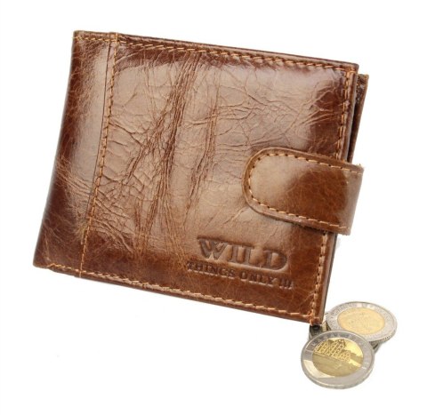 Portfel Męski WILD Skóra Licowa Mały Poziomy Z Zapięciem RFID 5504-1 11.5 x 8.5 x 2 [cm]