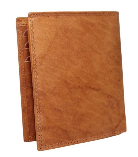 Portfel Męski Skórzany WILD Skóra Naturalna Duży Pionowy Bez Zapięcia 0417 JASNY BRĄZOWY Komin Na Bilon 12,5 x 10,5 x 3 [cm]