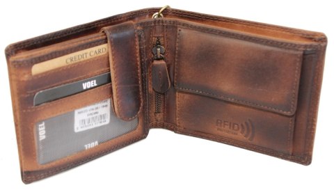 Portfel Męski Wild Skóra Naturalna Duży Poziomy Dwa Skrzydełka I Łańcuszek N992C BRĄZOWY RFID ,,VINTAGE,, 12 x 9,5 x 3 [cm]