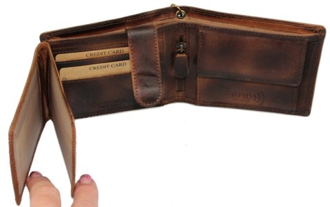 Portfel Męski Wild Skóra Naturalna Duży Poziomy Dwa Skrzydełka I Łańcuszek N992C BRĄZOWY RFID ,,VINTAGE,, 12 x 9,5 x 3 [cm]