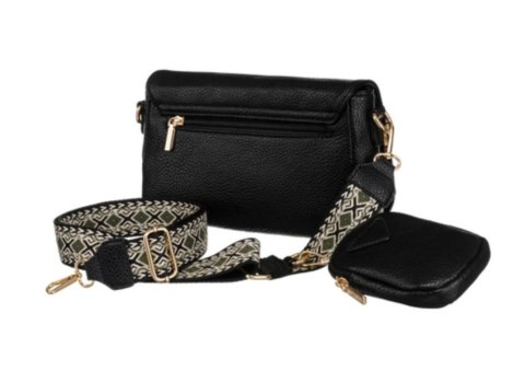 Stylowa Listonoszka Ze Skóry Włoskiej Ekologicznej ROVICKY R-KP-03-F19 CZARNA Ze Sportowym Paskiem 23 x 17 x 7 [cm]