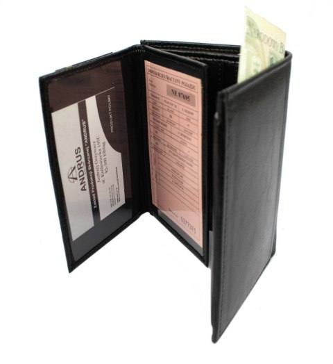 Portfel Męski Skórzany ANDRUS (PL) Skóra Licowa Duży Pionowy Bez Zapięcia Dwa Skrzydełka Duża Kieszeń Na Bilon 13 x 10 x 3  [cm]