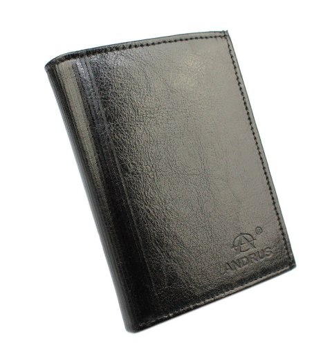 Portfel Męski Skórzany ANDRUS (PL) Skóra Licowa Duży Pionowy Bez Zapięcia Dwa Skrzydełka Duża Kieszeń Na Bilon 13 x 10 x 3  [cm]