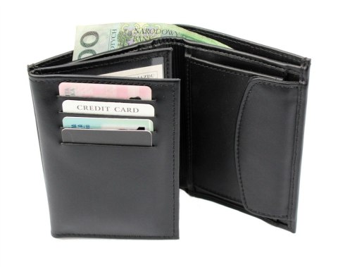 Portfel Męski Skórzany ANDRUS (PL) Skóra Licowa Duży Pionowy Bez Zapięcia Dwa Skrzydełka Duża Kieszeń Na Bilon 13 x 10 x 3  [cm]