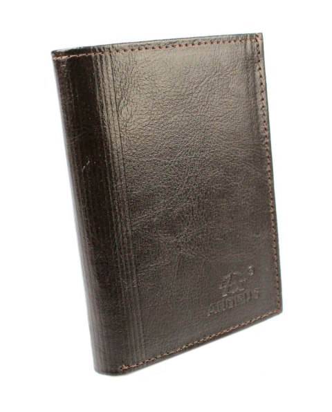 Portfel Męski Skórzany ANDRUS (PL) Skóra Licowa Duży Pionowy Bez Zapięcia Dwa Skrzydełka Duża Kieszeń Na Bilon 13 x 10 x 3  [cm]
